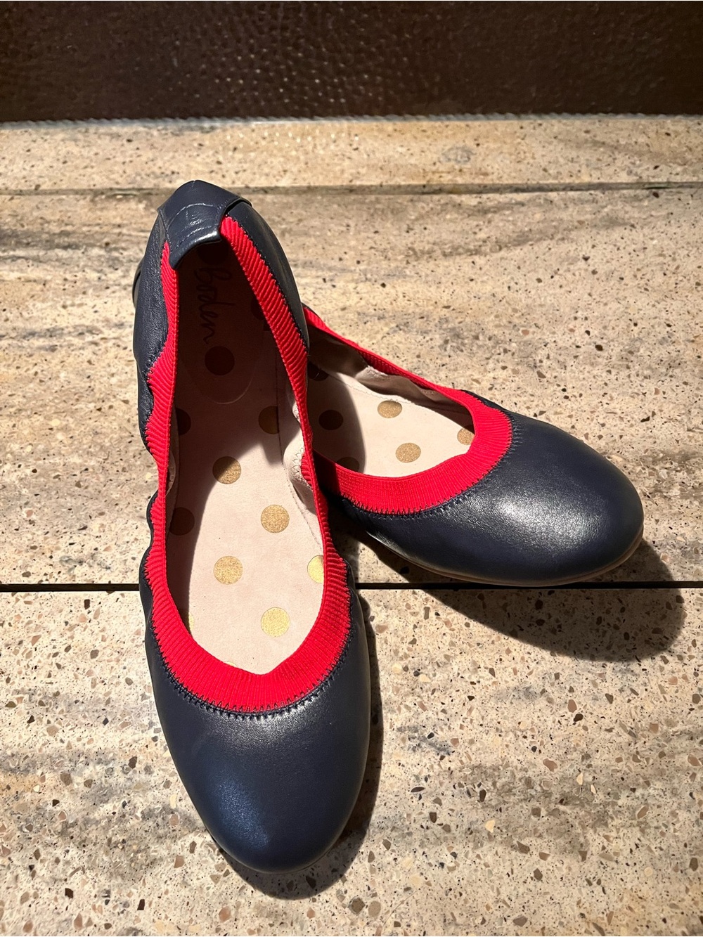 Boden Hettie Flexi Leather Ballet Flats Navy Red NWOB Size 10